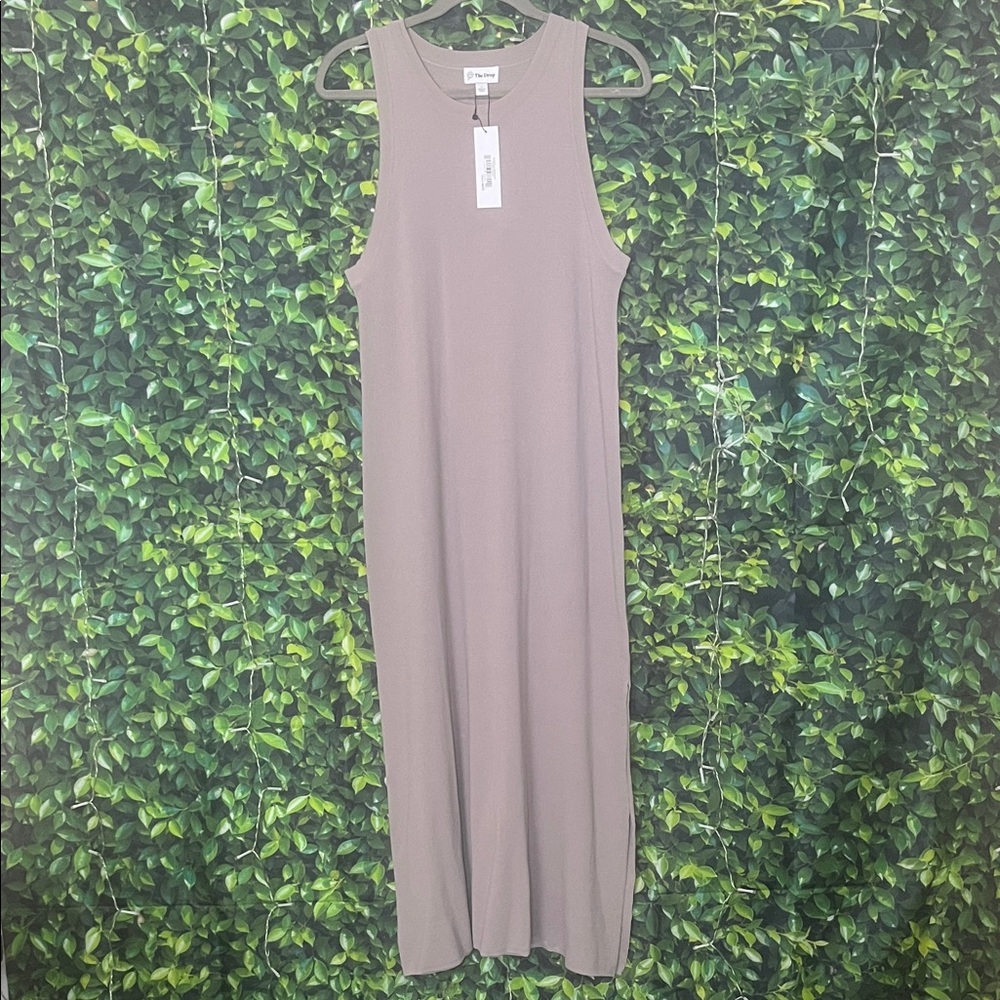 The Drop Tan Gray Taupe Midi Dress with Side Splits - PTP 17-20